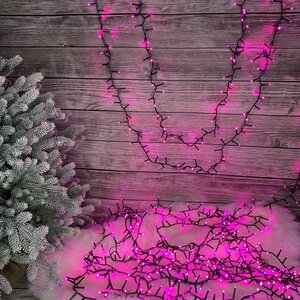 Светодиодная гирлянда нить Lumineo Snake - Sweety 16 м, 750 розовых LED ламп, зеленый ПВХ, контроллер, таймер, IP44