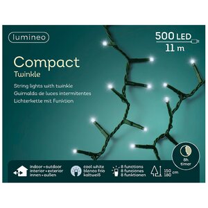 Светодиодная гирлянда нить Lumineo Snake 11 м, 500 холодных белых LED ламп, зеленый ПВХ, контроллер, IP44 Kaemingk фото 5