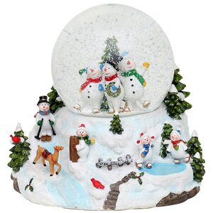 Музыкальный снежный шар с подсветкой и метелью Семья Снеговиков 19*18 см Sigro фото 1