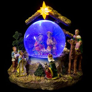 Рождественский вертеп - снежный шар Поклонение младенцу Иисусу 20 см с подсветкой и музыкой, на батарейках Sigro фото 2