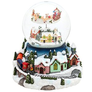 Снежный шар музыкальный Упряжка Санты над зимним городом 20 см, динамика, батарейка уцененный