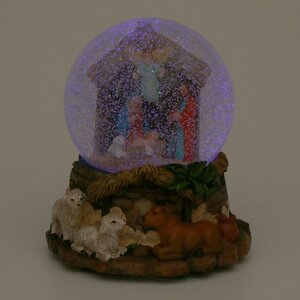 Музыкальный снежный шар Рождественский вертеп Святое семейство 14 см, с подсветкой, на батарейках Sigro фото 6