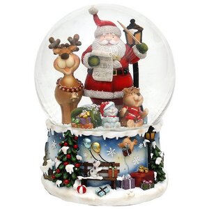 Музыкальный снежный шар Санта с Оленем Рудольфом - Лапландийский дуэт 20 см Sigro фото 1