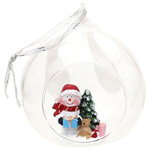 Шар с композицией Лесная сказка - Снеговичок с подарком 9 см, стекло, подвеска Sigro фото 1