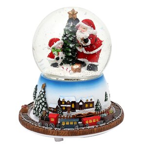 Музыкальный снежный шар Снеговичок и дедушка Санта 16*14 см с движущимся поездом