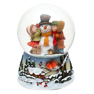 Музыкальный снежный шар Снеговик Персивальд с малышами 15*11 см