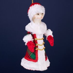 Елочная игрушка Кошка Рисби в костюме Снегурочки 29 см