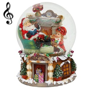 Снежный шар музыкальный Санта у камина, 16*20 см