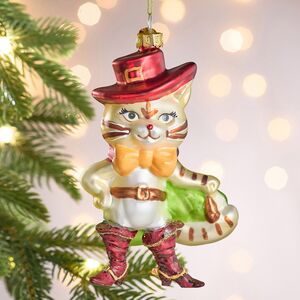 Стеклянная елочная игрушка Кот в Сапогах 14 см