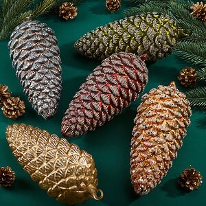 Елочные игрушки Шишки - Diamanti Foresta 20 см, 5 шт, стекло