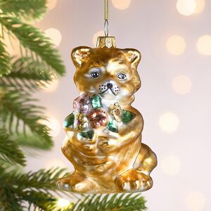 Елочная игрушка Лисёнок с букетом 10 см, стекло