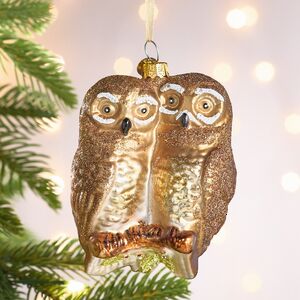 Елочная игрушка Полярные Совы на ветке 10 см, стекло