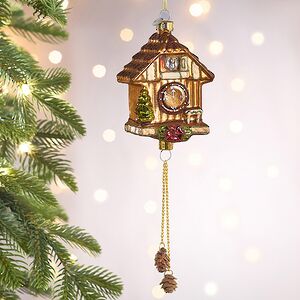 Елочная игрушка Часы с кукушкой - Festive Moment 25 см в подарочной коробке, стекло