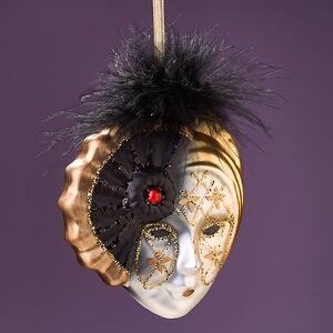 Елочная игрушка Маска Картмель 10 см черная, стекло