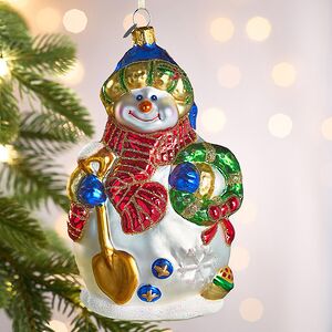 Елочная игрушка Снеговик Лоуэрс с лопаткой 15 см в подарочной коробке, стекло