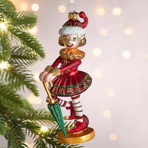 Елочная игрушка Девочка Аделина с зонтиком 15 см в подарочной коробке, стекло