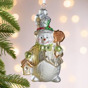 Елочная игрушка Снеговик Уильям со скворечником 13 см в подарочной коробке, стекло