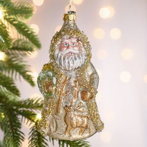 Елочная игрушка Дед Мороз в золотом кафтане 15 см в подарочной коробке, стекло