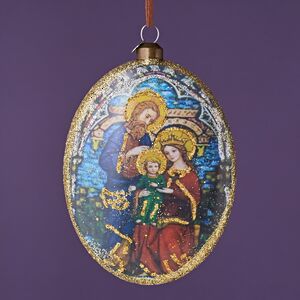 Елочная игрушка Медальон - Святое Семейство 13 см в подарочной коробке, стекло