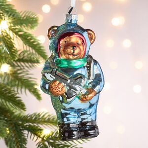 Елочная игрушка Мишка Космонавт 14 см в подарочной коробке, стекло