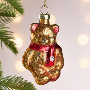 Елочная игрушка Медведь Томас в красном шарфе 8 см, стекло