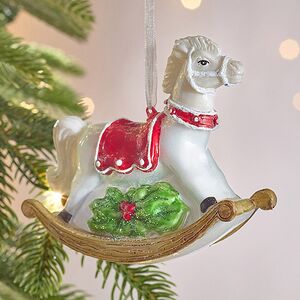 Елочная игрушка Лошадка-Качалка Palmi 12 см белая, стекло