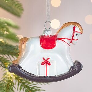 Елочная игрушка Лошадка-Качалка с подарком 10 см, стекло