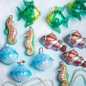 Елочные игрушки Рыбки - Морской Бриз 12 см, 12 шт, стекло 