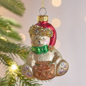 Елочная игрушка Мишка Луи с барабаном 8 см, стекло 