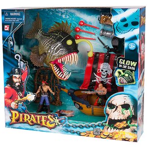 Игровой набор Пираты: Одномачтовый шлюп и Рыба-монстр с аксессуарами свет стреляет Chap Mei фото 2