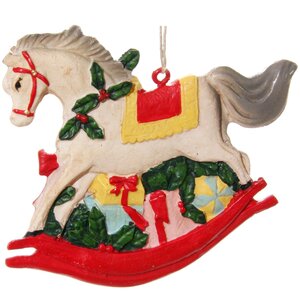 Елочная игрушка Лошадка Качалка с пышной гривой 9 см, подвеска ShiShi фото 1
