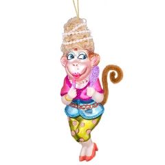 Елочная игрушка Обезьяна-Модница 16*8*6 см, стекло, подвеска Holiday Classics (Холидэй Классик) фото 1