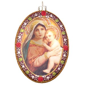 Елочное украшение Овальный Медальон Мадонна с Младенцем-2 10 см стекло, подвеска Holiday Classics фото 1