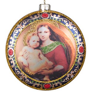 Елочное украшение Медальон Мадонна с Младенцем 10 см стекло, подвеска Holiday Classics фото 1