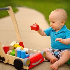 Деревянный конструктор Блоки с тележкой и фотоаппаратом 24 детали Plan Toys фото 5