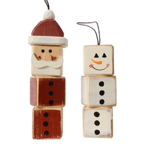 Набор деревянных елочных игрушек Санта и Снеговик Олли 12-15 см, 2 шт, подвеска