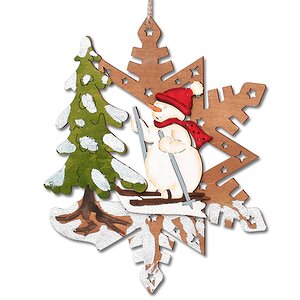 Деревянная елочная игрушка Снежинка - Сказочная история со Снеговиком, 24 см