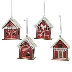 Набор елочных игрушек Wooden Houses 9 см, 4 шт, подвеска Kaemingk (Кейминг) фото 1