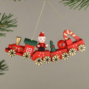 Деревянная елочная игрушка Рождественский Поезд с Сантой 12 см, подвеска Breitner фото 1