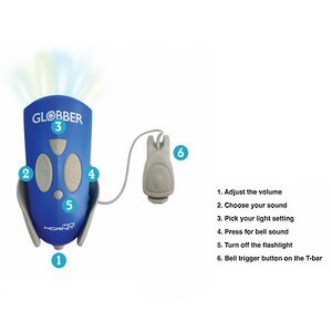 Фонарь-звонок-клаксон для самоката Globber с LED подсветкой и пультом д/у, 25 звуков, синий Globber фото 4