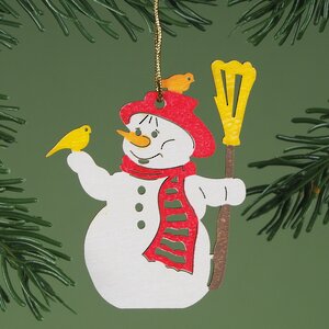 Деревянная ёлочная игрушка Снеговик и птичка 6 см, подвеска Breitner фото 1