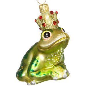 Стеклянная елочная игрушка Царевна-Лягушка 10 см, зеленая, подвеска