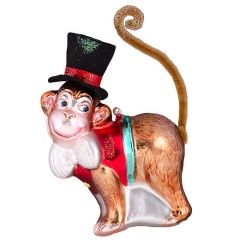 Елочная игрушка Обезьяна-Джентльмен в Цилиндре 12*9*5 см, стекло, подвеска
