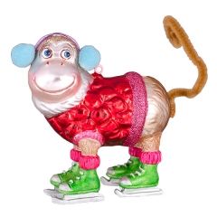 Елочная игрушка Обезьянка-Фигурист в Наушниках и Красном Свитере 11*10*5 см, стекло, подвеска