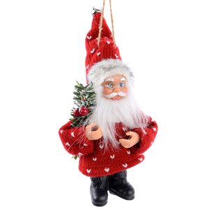 Елочная игрушка Санта в красном вязаном свитере 13 см, подвеска Kaemingk фото 1