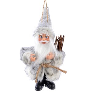 Елочная игрушка Санта в сером кафтане с вязанкой дров 13 см, подвеска Kaemingk фото 1