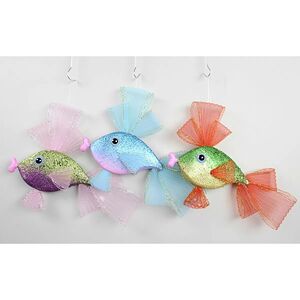 Елочная игрушка Рыбка Цветная 30 см зеленая с красным, подвеска