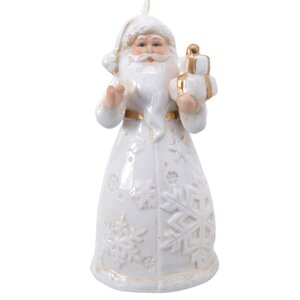 Фарфоровая елочная игрушка Санта в белоснежном кафтане с подарками 10 см, подвеска Kaemingk фото 1