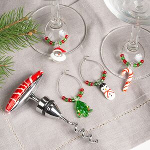 Маркеры для бокалов + штопор Christmas Time 5 шт