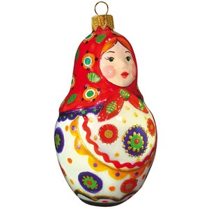 Стеклянная елочная игрушка Матрешка - Веселый переполох 11 см, подвеска